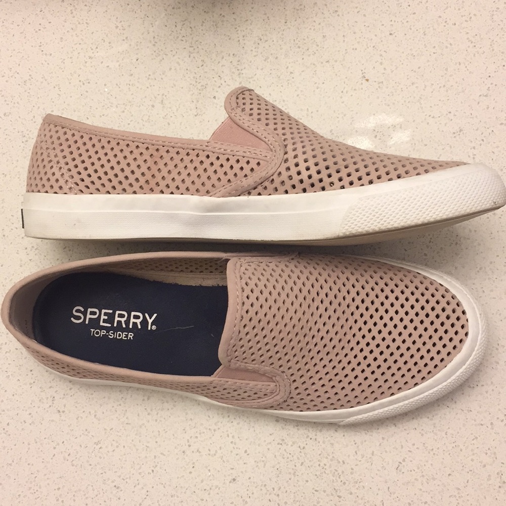 Blush Sperry Perforated Leather Sneakers